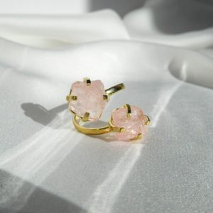Inel ajustabil Duo Gold Cherry Flower - Cuart roz